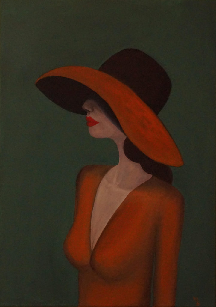 obraz akrylem žena v klobouku
